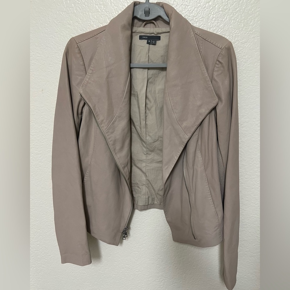 Vince Grey Tan Leather Jacket Fitted